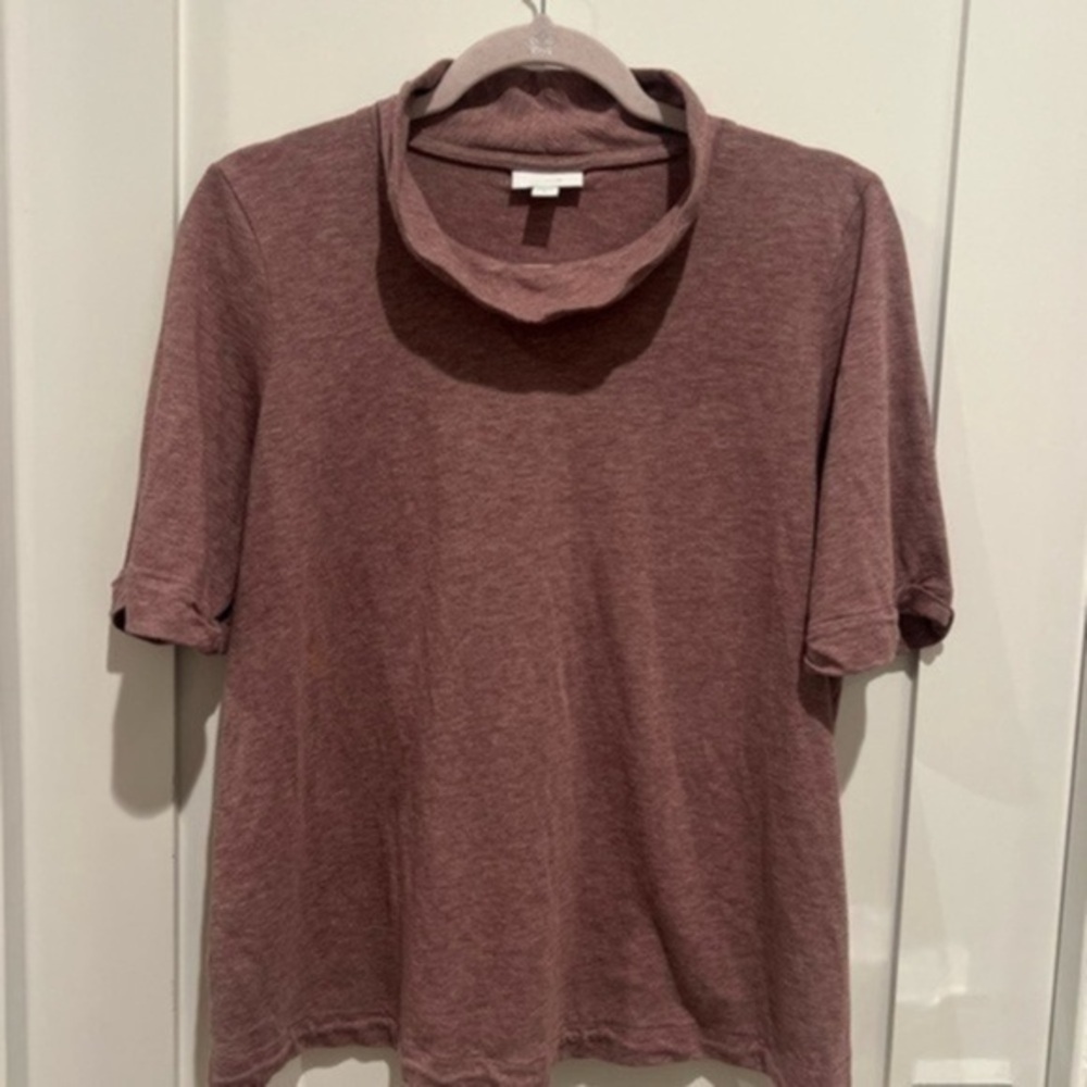 Pure Jill Purple Heather Mock Neck
Rolled Cuff Elbow Sleeve Top Womens
Size M